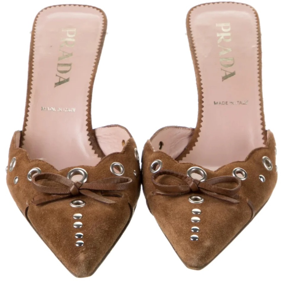 PRADA BROWN SUEDE VINTAGE MULES SIZE 7 US